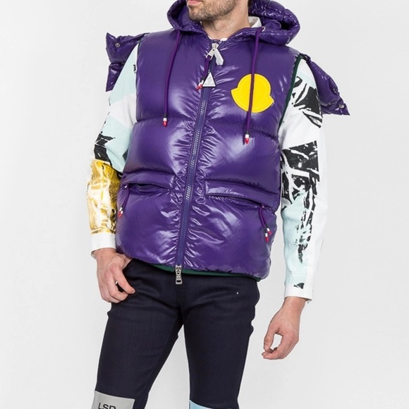 NEW 💯 AUTH Moncler Men's Genius 2 1952 Purple PufferDown Double Hood Lorent Vest - Picture 4 of 15